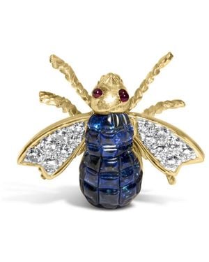 Haus of Brilliance 18K 3/8 Cttw Diamond And 5 4/5 Cttw Sapphire Bumblebee Brooch Pin - Blue