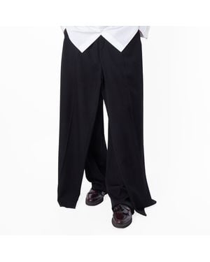 Balenciaga Double Front Ironed Pleats Twill Wide-Leg Pant - Black