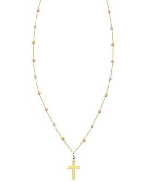 Tresorra 14K Yelow Rose Beaded Cross Necklace - Metallic