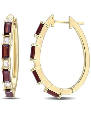 Amour 3 Ct Tgw Baguette Garnet & Topaz Hoop Earring - Metallic