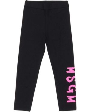 MSGM Logo-Print Cotton Leggings - Black