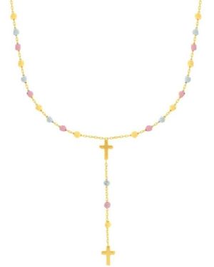 Tresorra 14K Drop Cross Rosary Necklace - Metallic
