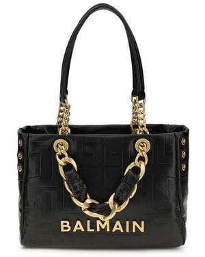 Balmain Embossed Logo Leather Shoulder Bag - Black