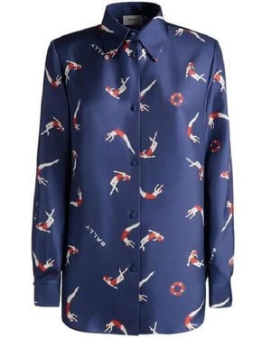 Bally Diver Print Silk Shirt, Brand Size 36 Us - Blue