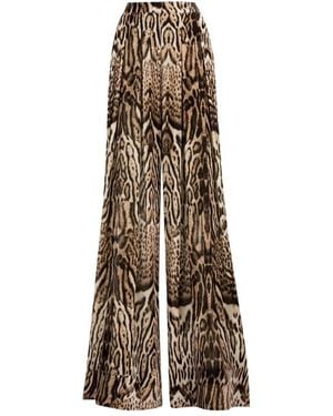 Roberto Cavalli Ocelot Print Velvet High-Rise Pants, Brand Size 40 Us - Natural