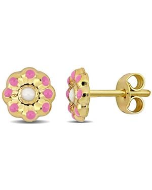 Amour And Enamel Flower Stud Earrings - Metallic