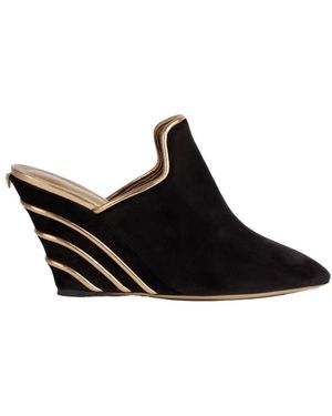 Ferragamo Ebby Velvet Wedge Mules - Black