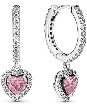PANDORA Sparkling Halo Heart Hoop Earrings - Pink