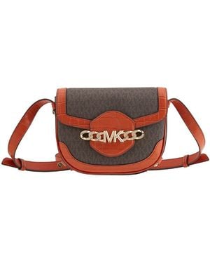 Michael Kors Hally Signature Logo-Print Saddle Crossbody Bag - Red