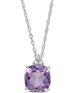 Amour Cushion Cut Amethyst Pendant And Chain With Diamonds - Purple