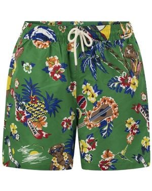 Polo Ralph Lauren Graphic-Print Polyester Swim Shorts - Green