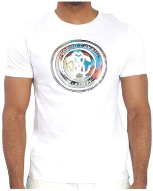 Roberto Cavalli Reflect Logo Print Cotton T-Shirt - White