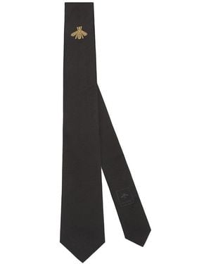 Gucci Silk Bee Embroidered Tie - Black