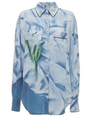 Victoria Beckham Floral Satin Pajama Shirt, Brand Size 6 (Us - Blue