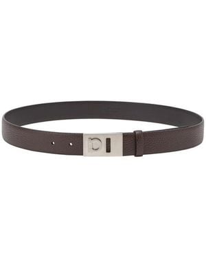 Ferragamo Gancini Plaque Pebbled Leather Belt - Brown