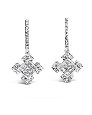 Haus of Brilliance 10K Princess And Round Diamond Geometric Composite Dangle Earrings - Metallic