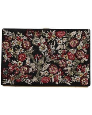 Dolce & Gabbana Floral Frame Clutch Evening Purse Bag Suede - Black