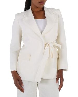 Chloé Ladies Iconic Milk Double-Breasted Belted Blazer Jacket, Brand Size 38 (Us - White