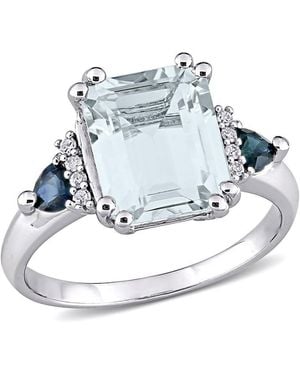 Amour 3 1/3 Ct Tgw Ice Aquamarine And Sapphire And Diamond-Accent Cocktail Ring - Blue