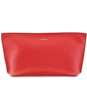 Ferragamo Leather Zip Pouch - Red