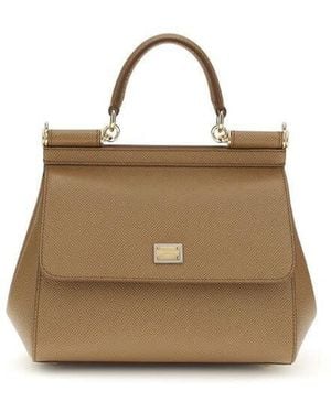 Dolce & Gabbana Dolce & Gabbana Calf Leather Top Handle Bag - Natural
