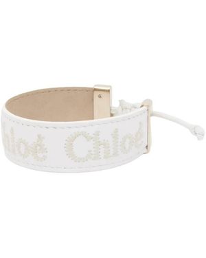 Chloé Woody Logo Leather Bracelet - White