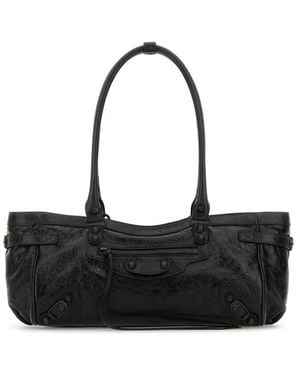 Balenciaga Leather Le City East-West Shoulder Bag - Black