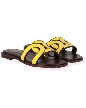 Tod's Tod's Leather Chain-Link Slide Sandals - Yellow