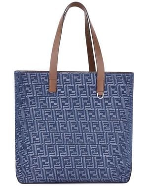 Fendi Embroderied Denim Tote Bag - Blue