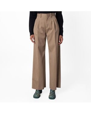 Burberry Ladies Wide-Leg Tailored Wool Trousers, Brand Size 6 Us - Natural