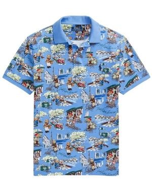 Polo Ralph Lauren Paris-Print Mesh Polo Shirt - Blue