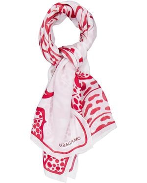Ferragamo Foliage Print Scarf - Red