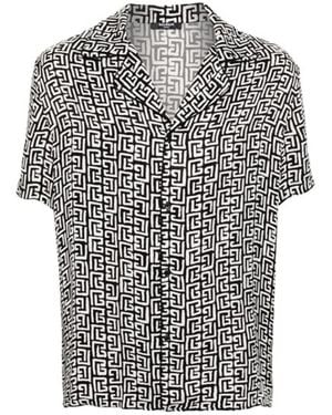 Balmain Monogram-Print Satin Shirt, Brand Size 46 (Us - Multicolor