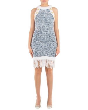 Balmain Fringed Tweed Minidress - Blue