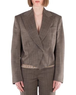 Stella McCartney Cropped Pinstripe Wool Blazer, Brand Size 42 (Us - Brown