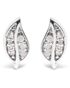 Haus of Brilliance 925 Sterling Diamond Accent Leaf Stud Earrings - Metallic