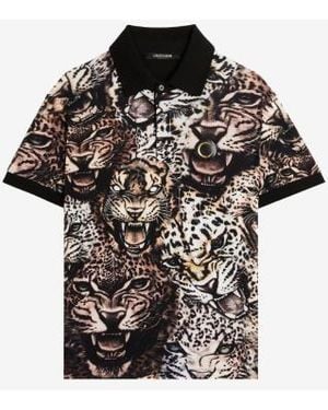 Roberto Cavalli Animal Print Cotton Polo Shirt - Black