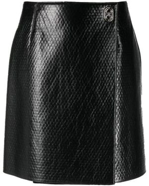 Ferragamo Embossed Wrap Leather Skirt - Black