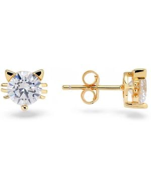 Kylie Harper 14K Over Kitty Cat Cz Stud Earrings - Metallic