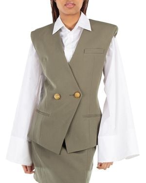 Balmain Grain-Effect Buttoned Vest, Brand Size 34 (Us - Natural