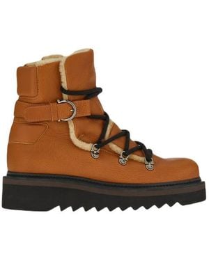 Ferragamo Elmo Shearling-Lined Laced Boots - Brown