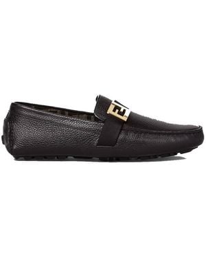 Fendi Ff Squared Leather Driving Loafers, Brand Size 9 Us - Black