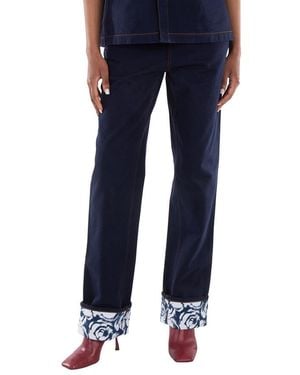Burberry Contrast Cuff Boyfriend Denim Pants, Waist - Blue