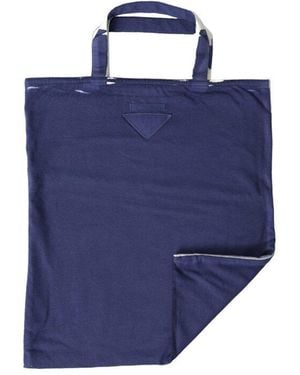 Prada Jersey Fabric Logo Shoulder Shopping Tote Bag - Blue