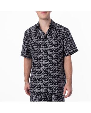 Burberry Monogram B Print Silk Shirt - Black