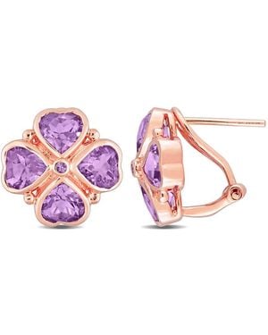 Amour 3 1/4 Ct Tgw Rose De France Clover Earrings - Pink