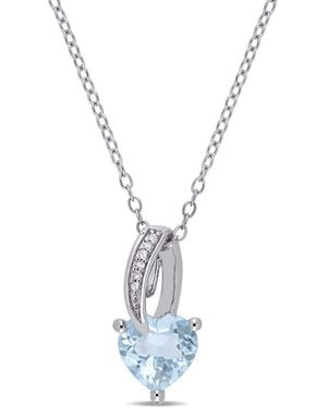 Amour Aquamarine Heart And Diamond Drop Pendant With Chain - Metallic