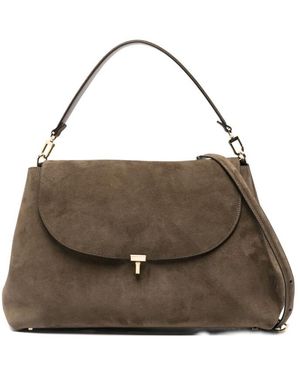 TOTEME Totme T-Lock Suede Leather Tote Bag - Brown