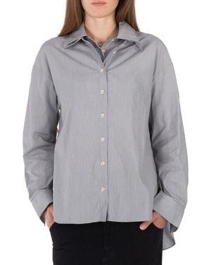 Tibi Double Collar Micro Stripe Cotton Shirt - Grey