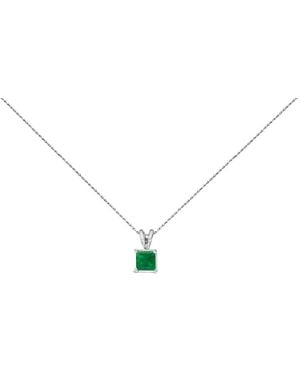 Haus of Brilliance 14K 5X5 Mm Square Shaped Emerald Solitaire Pendant Necklace - Metallic